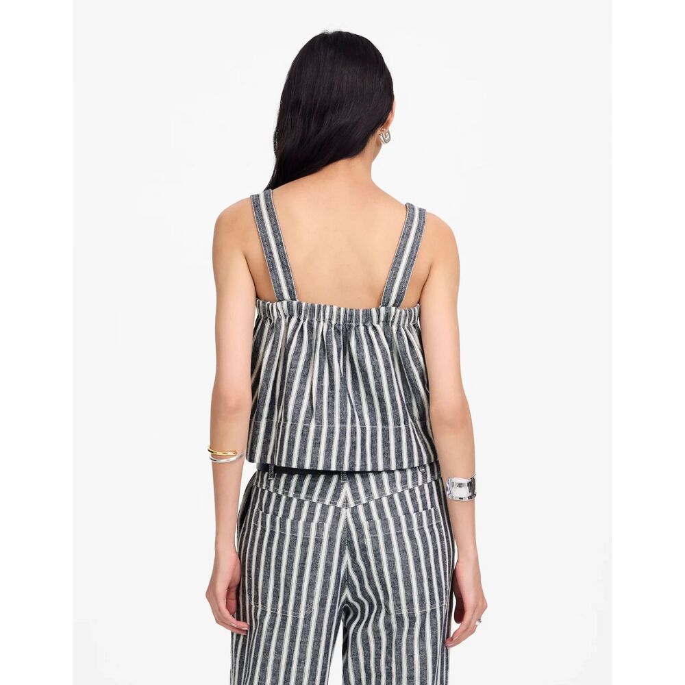 Madewell Squareneck Top Linen Blend Stripe SZ XLG NWT Coastal Cowgirl Beachside - Picture 4 of 6